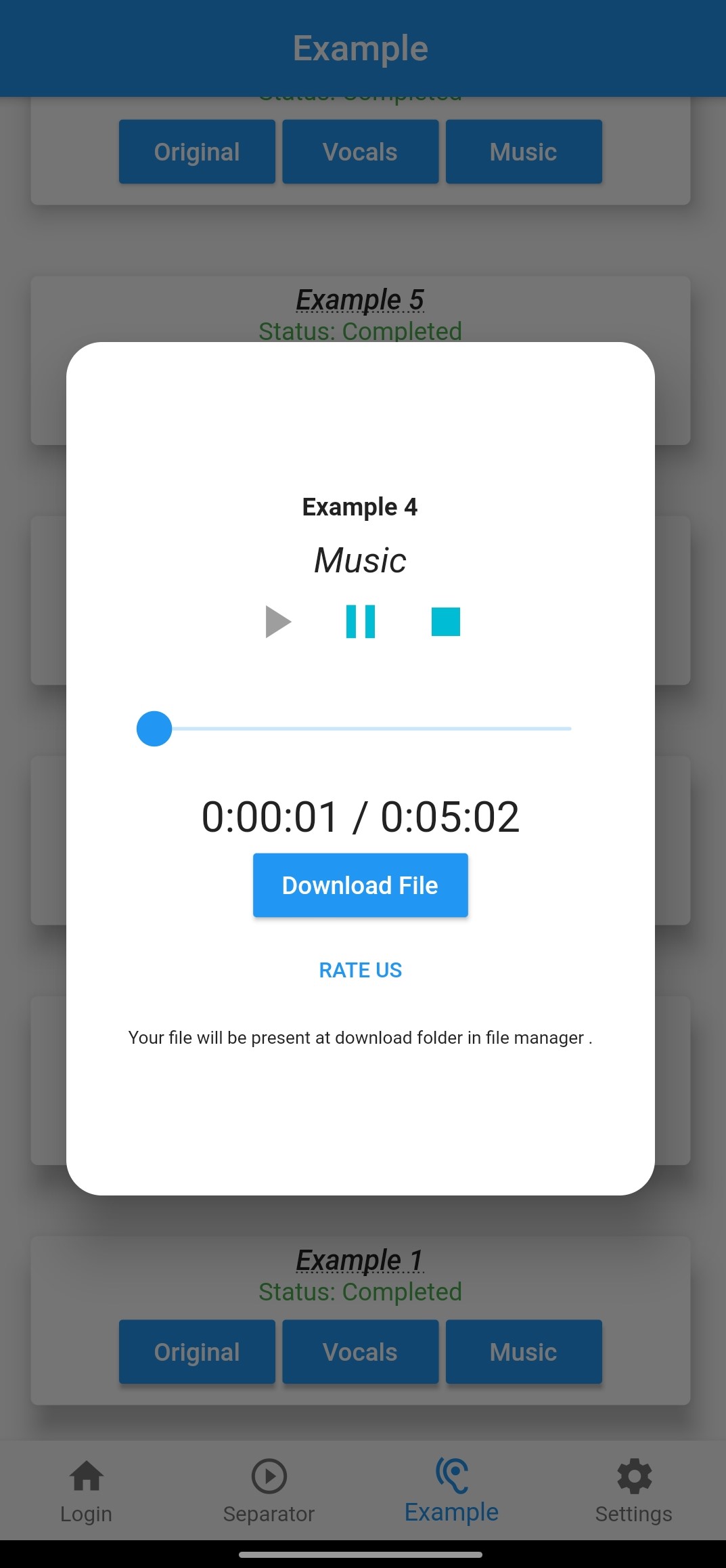 Vocal Remover and music separator Application and website screens 1